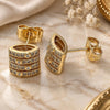 Oro Laminado Stud Earring, Gold Filled Style with White Cubic Zirconia, Polished, Golden Finish, 02.344.0027
