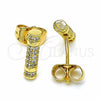 Oro Laminado Stud Earring, Gold Filled Style with White Cubic Zirconia, Polished, Golden Finish, 02.344.0028