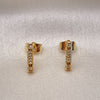 Oro Laminado Stud Earring, Gold Filled Style with White Cubic Zirconia, Polished, Golden Finish, 02.344.0028