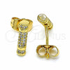 Oro Laminado Stud Earring, Gold Filled Style with White Cubic Zirconia, Polished, Golden Finish, 02.344.0028