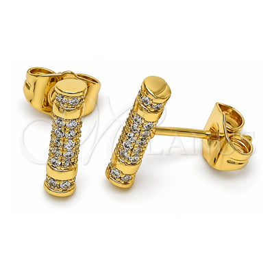 Oro Laminado Stud Earring, Gold Filled Style with White Cubic Zirconia, Polished, Golden Finish, 02.344.0028