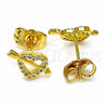 Oro Laminado Stud Earring, Gold Filled Style Heart Design, with White Cubic Zirconia, Polished, Golden Finish, 02.344.0032