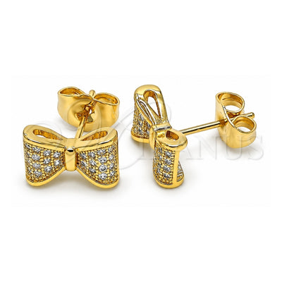 Oro Laminado Stud Earring, Gold Filled Style with White Cubic Zirconia, Polished, Golden Finish, 02.344.0034