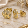 Oro Laminado Stud Earring, Gold Filled Style with White Cubic Zirconia, Polished, Golden Finish, 02.344.0035