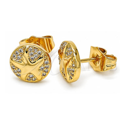 Oro Laminado Stud Earring, Gold Filled Style with White Cubic Zirconia, Polished, Golden Finish, 02.344.0035