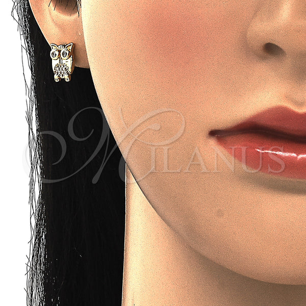 Gold Filled Ring — Stud Earring Owl Design with White Cubic Zirconia — alternate product view — SKU 129402 | Oro Laminado anillo — Stud Earring Owl diseño with blanco Cubic Zirconia — SKU 129402