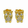 Oro Laminado Stud Earring, Gold Filled Style Owl Design, with White Cubic Zirconia, Polished, Golden Finish, 02.344.0036
