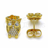 Oro Laminado Stud Earring, Gold Filled Style Owl Design, with White Cubic Zirconia, Polished, Golden Finish, 02.344.0036