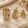 Oro Laminado Stud Earring, Gold Filled Style Owl Design, with White Cubic Zirconia, Polished, Golden Finish, 02.344.0036