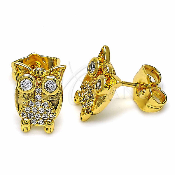 Gold Filled Ring — Stud Earring Owl Design with White Cubic Zirconia — main product view — SKU 129402 | Oro Laminado anillo — Stud Earring Owl diseño with blanco Cubic Zirconia — SKU 129402