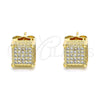 Oro Laminado Stud Earring, Gold Filled Style with White Micro Pave, Polished, Golden Finish, 02.344.0038