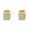 Oro Laminado Stud Earring, Gold Filled Style with White Micro Pave, Polished, Golden Finish, 02.344.0038
