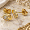 Oro Laminado Stud Earring, Gold Filled Style Heart Design, with White Micro Pave, Polished, Golden Finish, 02.344.0041