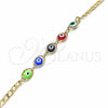 Oro Laminado Fancy Bracelet, Gold Filled Style Evil Eye Design, Multicolor Resin Finish, Golden Finish, 03.63.2087.08 (04 MM Thickness, 8 Inches Length)