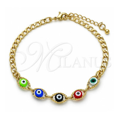 Oro Laminado Fancy Bracelet, Gold Filled Style Evil Eye Design, Multicolor Resin Finish, Golden Finish, 03.63.2087.08 (04 MM Thickness, 8 Inches Length)
