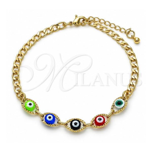 Oro Laminado Fancy Bracelet, Gold Filled Style Evil Eye Design, Multicolor Resin Finish, Golden Finish, 03.63.2087.08 (04 MM Thickness, 8 Inches Length)