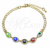Oro Laminado Fancy Bracelet, Gold Filled Style Evil Eye Design, Multicolor Resin Finish, Golden Finish, 03.63.2087.08 (04 MM Thickness, 8 Inches Length)
