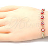 Oro Laminado Fancy Bracelet, Gold Filled Style Evil Eye Design, Red Resin Finish, Golden Finish, 03.63.2087.1.08 (04 MM Thickness, 8 Inches Length)