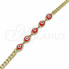 Oro Laminado Fancy Bracelet, Gold Filled Style Evil Eye Design, Red Resin Finish, Golden Finish, 03.63.2087.1.08 (04 MM Thickness, 8 Inches Length)