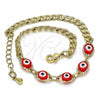 Oro Laminado Fancy Bracelet, Gold Filled Style Evil Eye Design, Red Resin Finish, Golden Finish, 03.63.2087.1.08 (04 MM Thickness, 8 Inches Length)
