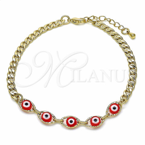 Oro Laminado Fancy Bracelet, Gold Filled Style Evil Eye Design, Red Resin Finish, Golden Finish, 03.63.2087.1.08 (04 MM Thickness, 8 Inches Length)