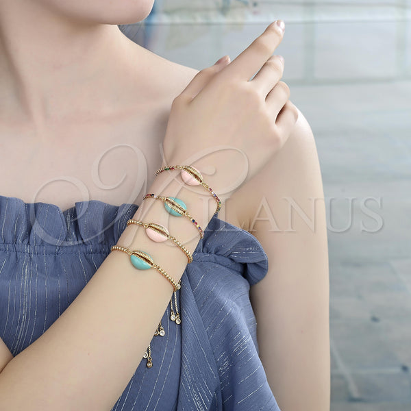 Gold Filled Bracelet — Adjustable Bolo Bracelet Shell Design with White Cubic — alternate product view — SKU 129419 | Oro Laminado brazalete — Adjustable Bolo Bracelet Shell diseño with blanco Cubic — SKU 129419
