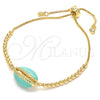 Oro Laminado Adjustable Bolo Bracelet, Gold Filled Style Shell Design, with White Cubic Zirconia, Turquoise Enamel Finish, Golden Finish, 03.63.2089.10 (01 MM Thickness, 10 Inches Length)