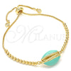 Oro Laminado Adjustable Bolo Bracelet, Gold Filled Style Shell Design, with White Cubic Zirconia, Turquoise Enamel Finish, Golden Finish, 03.63.2089.10 (01 MM Thickness, 10 Inches Length)