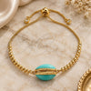 Oro Laminado Adjustable Bolo Bracelet, Gold Filled Style Shell Design, with White Cubic Zirconia, Turquoise Enamel Finish, Golden Finish, 03.63.2089.10 (01 MM Thickness, 10 Inches Length)
