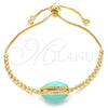 Oro Laminado Adjustable Bolo Bracelet, Gold Filled Style Shell Design, with White Cubic Zirconia, Turquoise Enamel Finish, Golden Finish, 03.63.2089.10 (01 MM Thickness, 10 Inches Length)