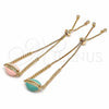 Oro Laminado Adjustable Bolo Bracelet, Gold Filled Style Shell Design, with White Cubic Zirconia, Turquoise Enamel Finish, Golden Finish, 03.63.2089.10 (01 MM Thickness, 10 Inches Length)
