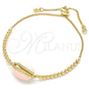 Oro Laminado Adjustable Bolo Bracelet, Gold Filled Style Shell Design, with White Cubic Zirconia, Pink Enamel Finish, Golden Finish, 03.63.2089.1.10 (01 MM Thickness, 10 Inches Length)