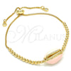 Oro Laminado Adjustable Bolo Bracelet, Gold Filled Style Shell Design, with White Cubic Zirconia, Pink Enamel Finish, Golden Finish, 03.63.2089.1.10 (01 MM Thickness, 10 Inches Length)