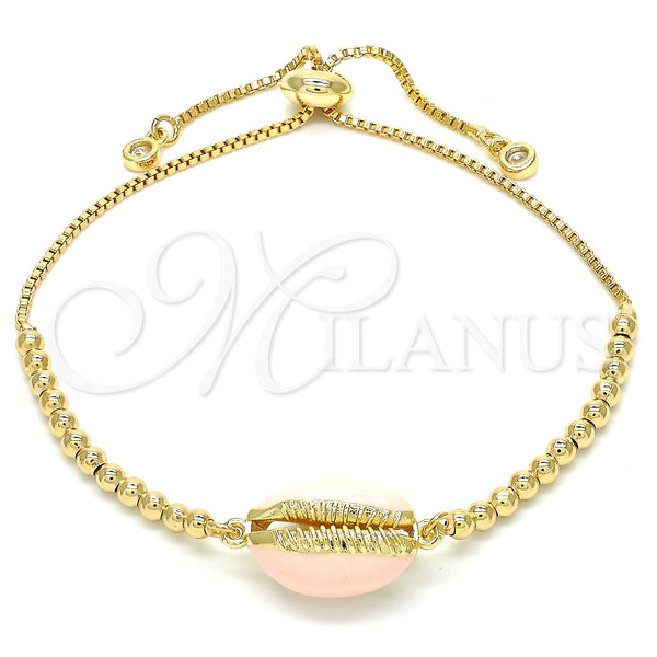 Gold Filled Bracelet — Adjustable Bolo Bracelet Shell Design with White Cubic — main product view — SKU 129420 | Oro Laminado brazalete — Adjustable Bolo Bracelet Shell diseño with blanco Cubic — SKU 129420