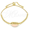 Oro Laminado Adjustable Bolo Bracelet, Gold Filled Style Shell Design, with White Cubic Zirconia, Pink Enamel Finish, Golden Finish, 03.63.2089.1.10 (01 MM Thickness, 10 Inches Length)