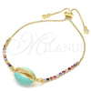 Oro Laminado Adjustable Bolo Bracelet, Gold Filled Style Shell Design, with Multicolor Cubic Zirconia, Turquoise Enamel Finish, Golden Finish, 03.63.2090.10 (01 MM Thickness, 10 Inches Length)
