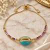 Oro Laminado Adjustable Bolo Bracelet, Gold Filled Style Shell Design, with Multicolor Cubic Zirconia, Turquoise Enamel Finish, Golden Finish, 03.63.2090.10 (01 MM Thickness, 10 Inches Length)