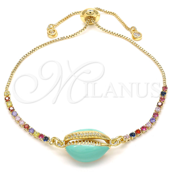 Gold Filled Bracelet — Adjustable Bolo Bracelet Shell Design with Multicolor Cubic — main product view — SKU 129421 | Oro Laminado brazalete — Adjustable Bolo Bracelet Shell diseño with Multicolor Cubic — SKU 129421