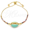 Oro Laminado Adjustable Bolo Bracelet, Gold Filled Style Shell Design, with Multicolor Cubic Zirconia, Turquoise Enamel Finish, Golden Finish, 03.63.2090.10 (01 MM Thickness, 10 Inches Length)