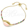 Oro Laminado Adjustable Bolo Bracelet, Gold Filled Style Shell Design, with Multicolor Cubic Zirconia, Pink Enamel Finish, Golden Finish, 03.63.2090.1.10 (01 MM Thickness, 10 Inches Length)