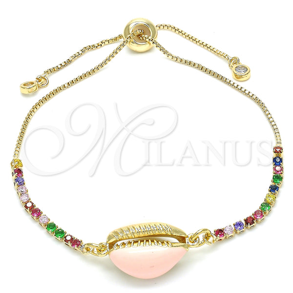 Gold Filled Bracelet — Adjustable Bolo Bracelet Shell Design with Multicolor Cubic — main product view — SKU 129422 | Oro Laminado brazalete — Adjustable Bolo Bracelet Shell diseño with Multicolor Cubic — SKU 129422
