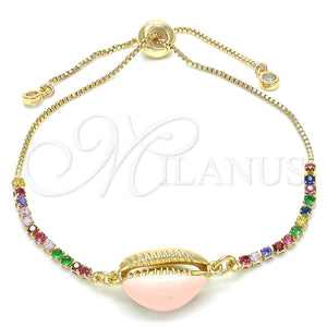 Gold Filled Bracelet — Adjustable Bolo Bracelet Shell Design with Multicolor Cubic — main product view — SKU 129422 | Oro Laminado brazalete — Adjustable Bolo Bracelet Shell diseño with Multicolor Cubic — SKU 129422