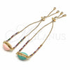 Oro Laminado Adjustable Bolo Bracelet, Gold Filled Style Shell Design, with Multicolor Cubic Zirconia, Pink Enamel Finish, Golden Finish, 03.63.2090.1.10 (01 MM Thickness, 10 Inches Length)