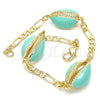 Oro Laminado Fancy Bracelet, Gold Filled Style Shell Design, Turquoise Enamel Finish, Golden Finish, 03.63.2091.08 (04 MM Thickness, 8 Inches Length)