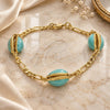 Oro Laminado Fancy Bracelet, Gold Filled Style Shell Design, Turquoise Enamel Finish, Golden Finish, 03.63.2091.08 (04 MM Thickness, 8 Inches Length)