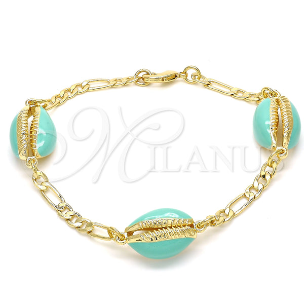 Gold Filled Bracelet — Fancy Bracelet Shell Design Turquoise Enamel 03.63. 04 — main product view — SKU 129423 | Oro Laminado brazalete — elegante Bracelet Shell diseño Turquoise Enamel 03.63. 04 — SKU 129423