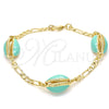 Oro Laminado Fancy Bracelet, Gold Filled Style Shell Design, Turquoise Enamel Finish, Golden Finish, 03.63.2091.08 (04 MM Thickness, 8 Inches Length)