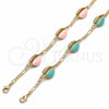 Oro Laminado Fancy Bracelet, Gold Filled Style Shell Design, Turquoise Enamel Finish, Golden Finish, 03.63.2091.08 (04 MM Thickness, 8 Inches Length)