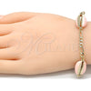 Oro Laminado Fancy Bracelet, Gold Filled Style Shell Design, Pink Enamel Finish, Golden Finish, 03.63.2091.1.08 (04 MM Thickness, 8 Inches Length)