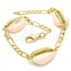 Oro Laminado Fancy Bracelet, Gold Filled Style Shell Design, Pink Enamel Finish, Golden Finish, 03.63.2091.1.08 (04 MM Thickness, 8 Inches Length)